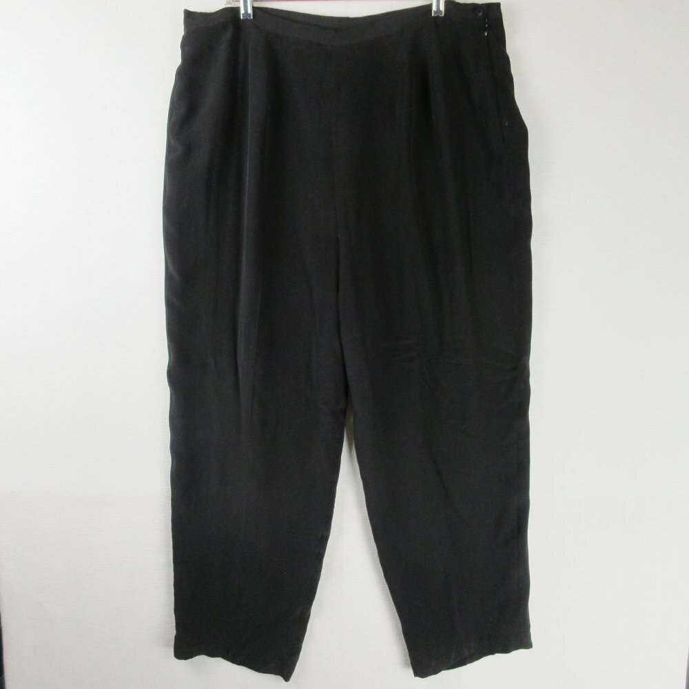 Robbie Bee Black Silk Trousers Size 20W High Waist Pleated Front Tapered Leg